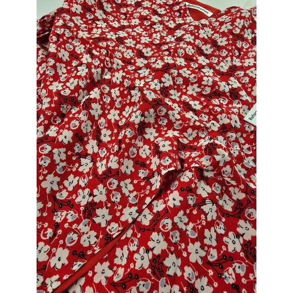 NWT Reformation Troppo Mini Wrap Dress in Nina Red & White Floral Print Size S - Picture 4 of 4